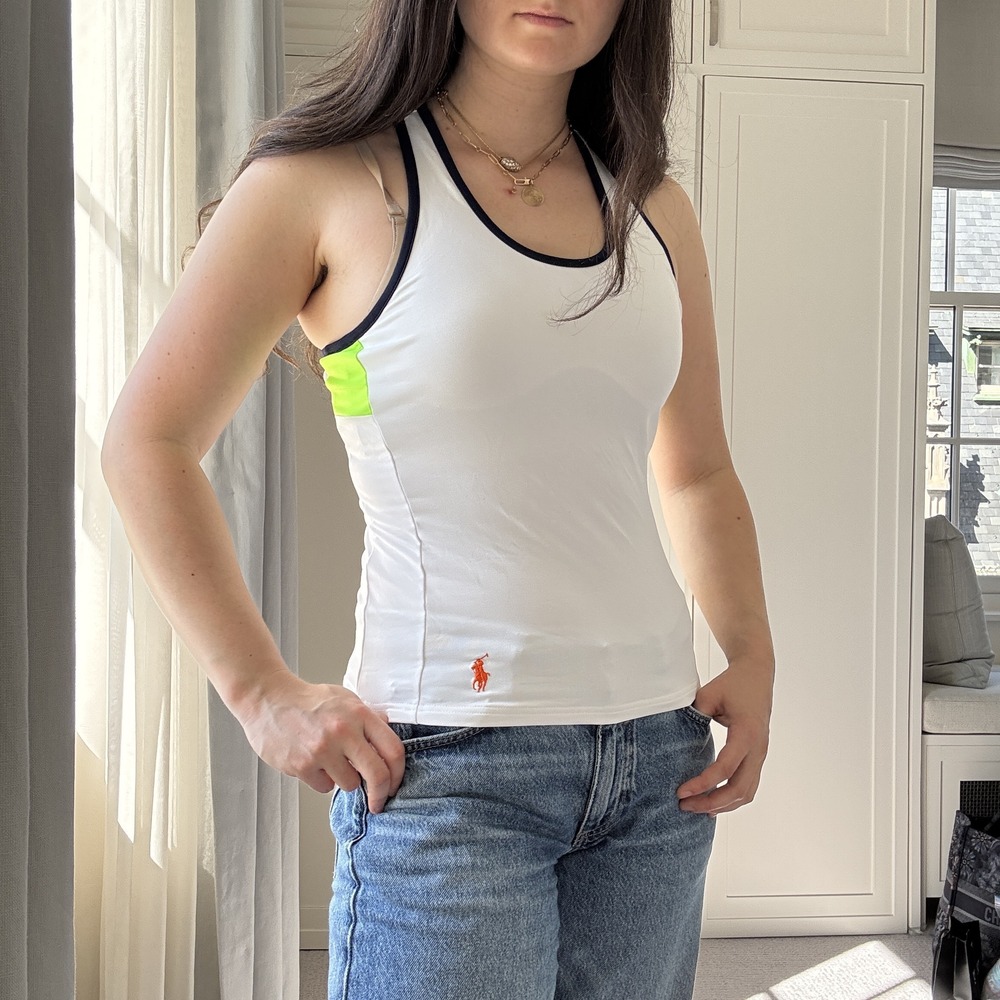 Ralph Lauren Performance Racerback Tank White Navy Size S